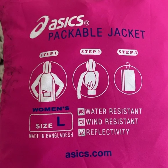 ASICS Packable Jacket Sz L Pink with blue trim - Picture 9 of 9